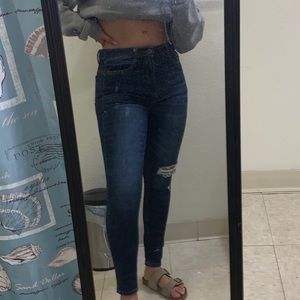 High waisted dark blue skinny jeans
